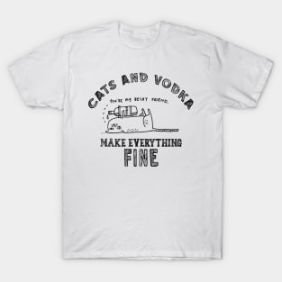 Funny, Humor, Cute, Lovely, Awesome, Cool, Unique Cats And Vodka Make Everything Fine T-Shirt